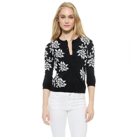 Alice + Olivia Winnie Lace Appliqué Cardigan Size Small Black and White - Picture 11 of 13